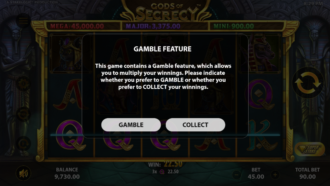 screenshot 5 gods of secrecy videoslot gamble feature